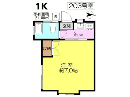 国立コーポ(1K/2階)の間取り写真