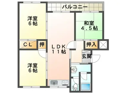 高倉台4団地22号棟(3LDK/4階)の間取り写真