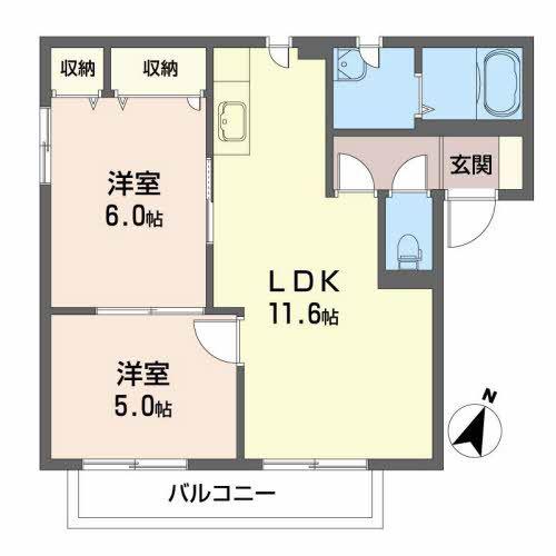 マーボヌール桜B(2LDK/1階)の間取り写真
