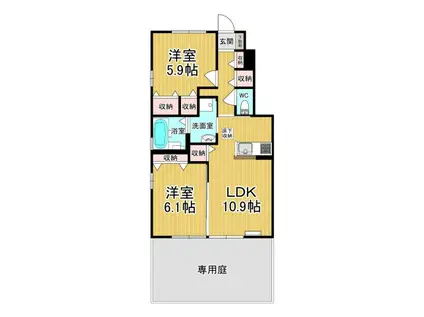 フルール・ド・ティアラ E(2LDK/1階)の間取り写真