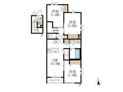 メゾンクレール日暮サウス(3LDK/2階)の間取り写真