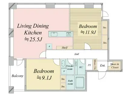 レジディアタワー麻布十番(2LDK/20階)の間取り写真