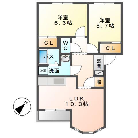 サンパレス(2LDK/2階)の間取り写真