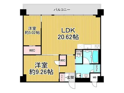 プレジオ宝塚ASIAN(2LDK/2階)の間取り写真