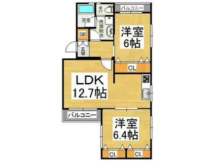 ソリッドリバーサイド松本(2LDK/2階)の間取り写真