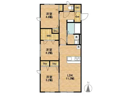 久留米市三瀦町高三潴計画(3LDK/1階)の間取り写真