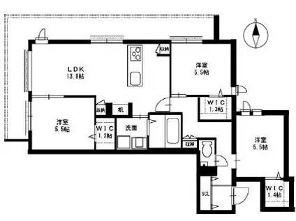 モンパルク生駒元町(3LDK/2階)の間取り写真