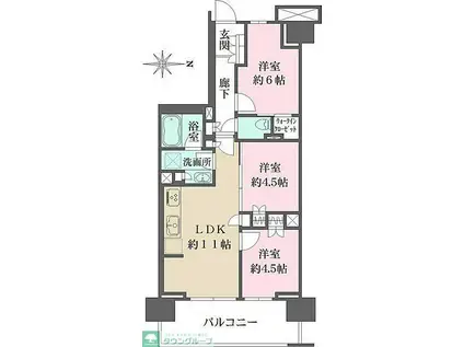 ザ・パークハウス亀戸九丁目(3LDK/11階)の間取り写真