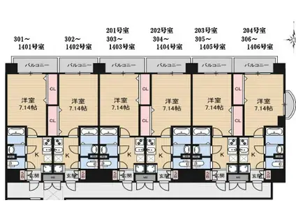LUXE布施駅前(1K/2階)の間取り写真