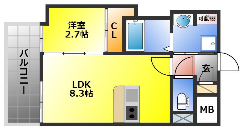 RESIDENCE花畑(1DK/10階)の間取り写真