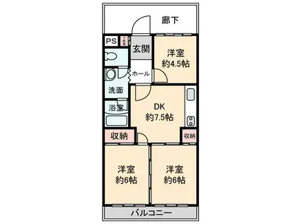 薫荘コーポ(3DK/1階)の間取り写真