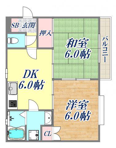双葉マンション(2DK/4階)の間取り写真