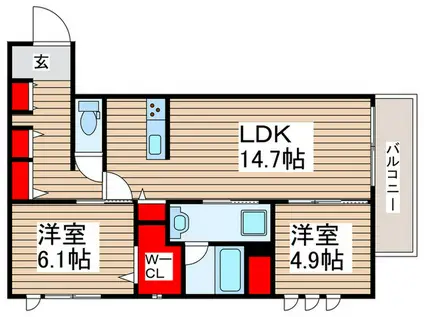 MILLE TWA 氷川町(2LDK/3階)の間取り写真