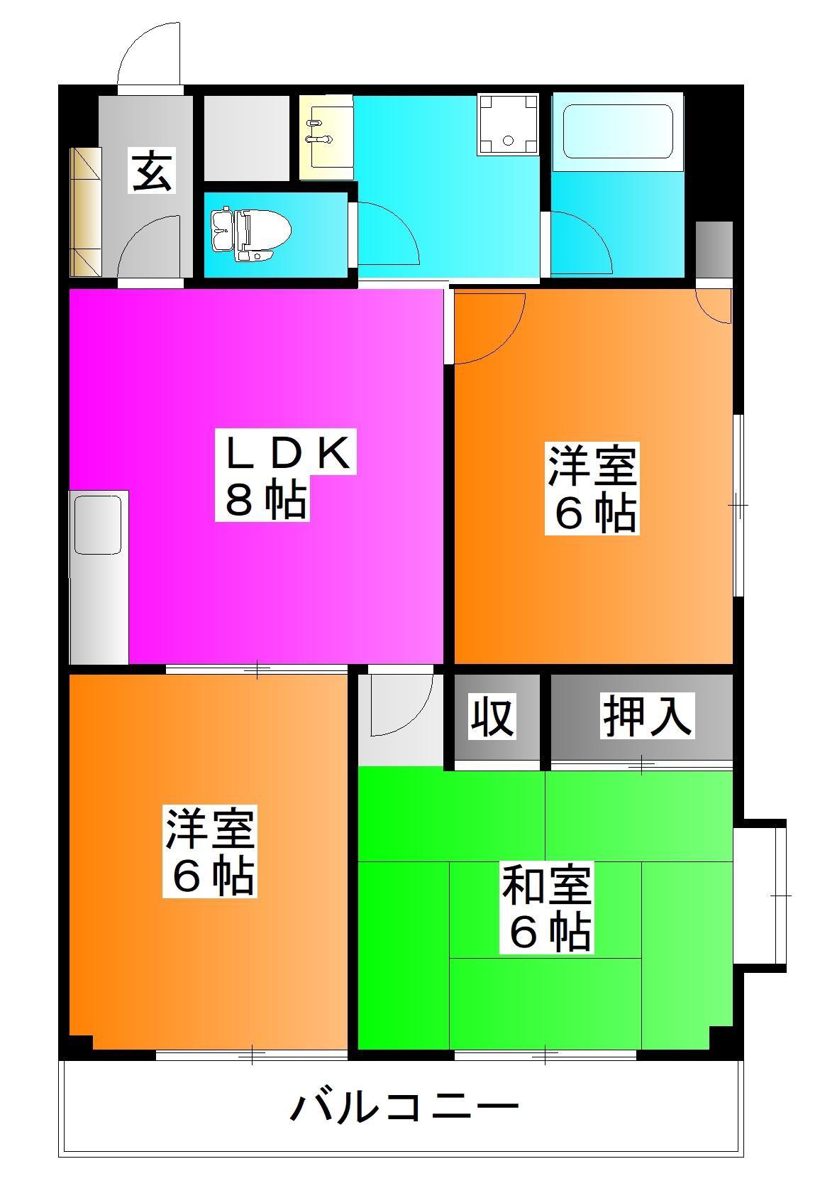 第2錦生コーポ(3LDK/4階)の間取り写真