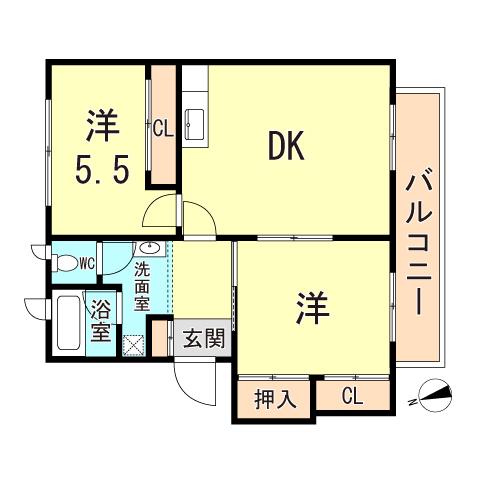 ガーデンハウスカローサ(2DK/1階)の間取り写真