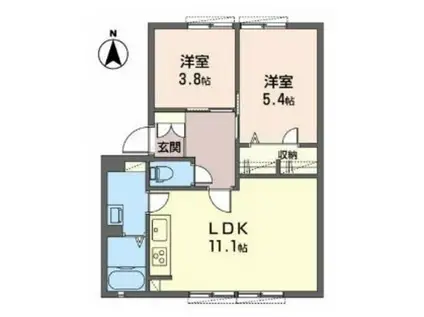 フローラルコート(2LDK/1階)の間取り写真