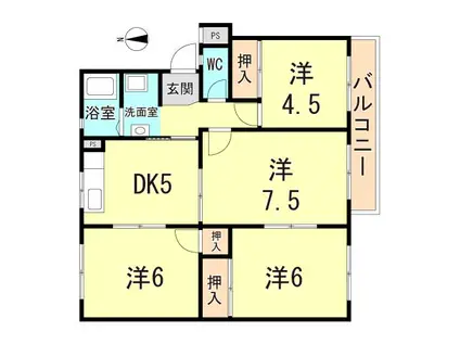 高倉台11団地55号棟(4DK/5階)の間取り写真