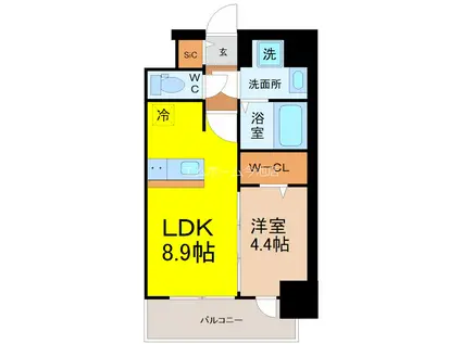 メイクスWアート今池III(1LDK/15階)の間取り写真