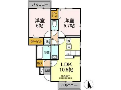 ヴィラーレ II(2LDK/1階)の間取り写真
