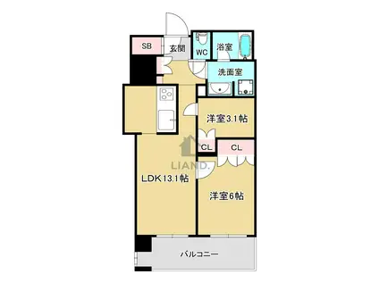 MJR赤坂タワー(2LDK/2階)の間取り写真