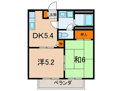 烏帽子ハイツ六甲(2DK/2階)の間取り写真