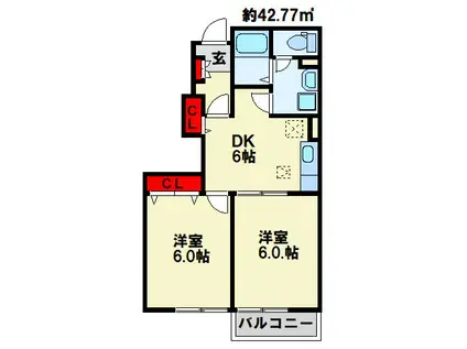メイユール北泉C棟(2DK/1階)の間取り写真
