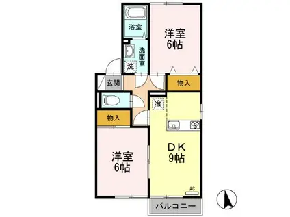 パルコートIB201(2DK/2階)の間取り写真