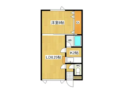 メイプルハウスB(1LDK/2階)の間取り写真