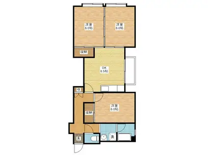 梶田ビル(3DK/3階)の間取り写真