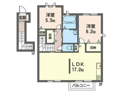 ボーテヴィラージュIII番館(2LDK/2階)の間取り写真