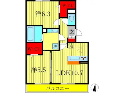 シャルムHAII(2LDK/2階)の間取り写真