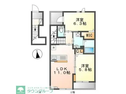 フォンターナI(2LDK/2階)の間取り写真