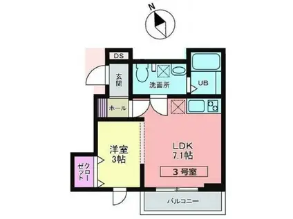 メリディアン貝ケ森 壱番館(1LDK/2階)の間取り写真