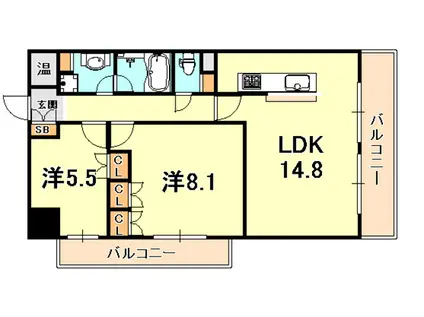 サニープレイス西芦屋2号館(2LDK/9階)の間取り写真