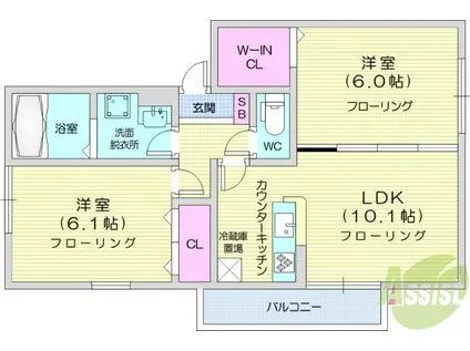 グランディール富沢 Ⅱ(2LDK/3階)の間取り写真