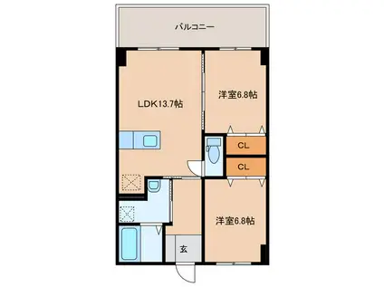 紺屋スカイマンション 壱番館(2LDK/7階)の間取り写真