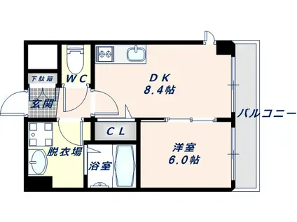 ディオネ・ジェータ長堂(1DK/4階)の間取り写真