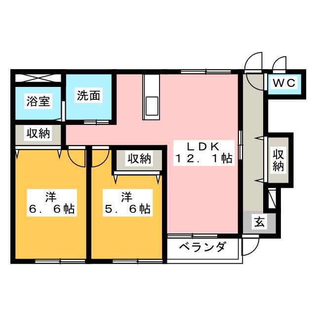カサ フェンテ(2LDK/1階)の間取り写真