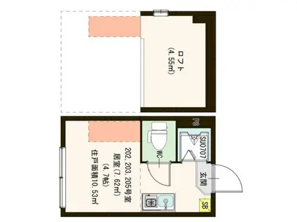 ハーモニーテラス萩中(ワンルーム/2階)の間取り写真