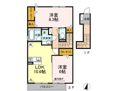 アイリスB(2LDK/2階)の間取り写真