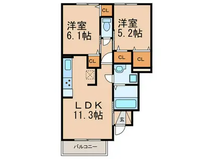 グランアヴァンティB棟(2LDK/1階)の間取り写真