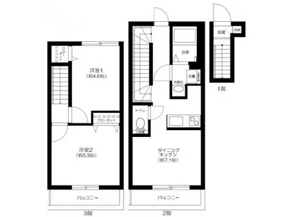 ソルナクレイシア巣鴨(2DK/2階)の間取り写真