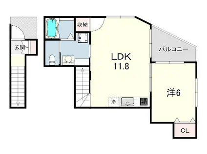 シェリル神戸岡本(1LDK/2階)の間取り写真