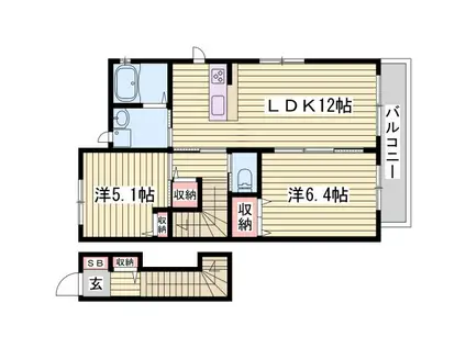 MAST COURT下滝野A棟(2LDK/2階)の間取り写真