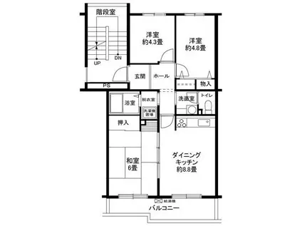 ヒルズ千草台1号館(3DK/5階)の間取り写真