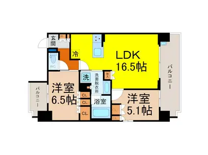 グランパセオ名駅那古野(2LDK/6階)の間取り写真