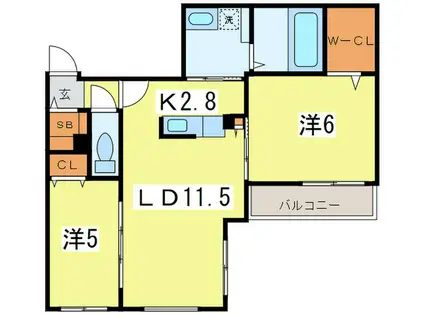 COLORE FUSHIMI(2LDK/5階)の間取り写真