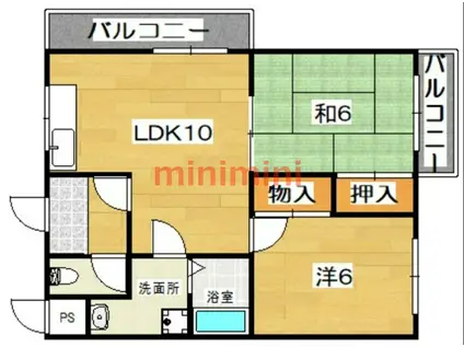 シャルム岡本(2LDK/3階)の間取り写真