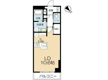 ラクレイス西新レジデンシャルタワー(ワンルーム/24階)の間取り写真