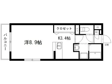 バロンウィズII(1K/2階)の間取り写真